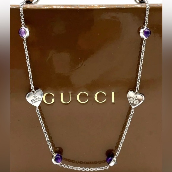 Gucci Sterling Sterling Silver Real Amethyst Heart Necklace - Picture 2 of 9